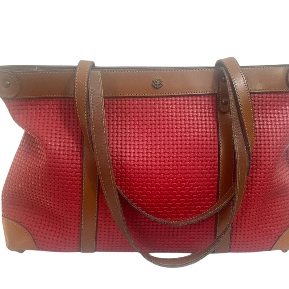 Vintage John Romain Red Woven Leather Tote Bag - Heritage Crest
